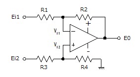 オペアンプ差動増幅器の原理回路図