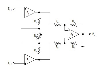 増幅率可変型の差動増幅器回路図